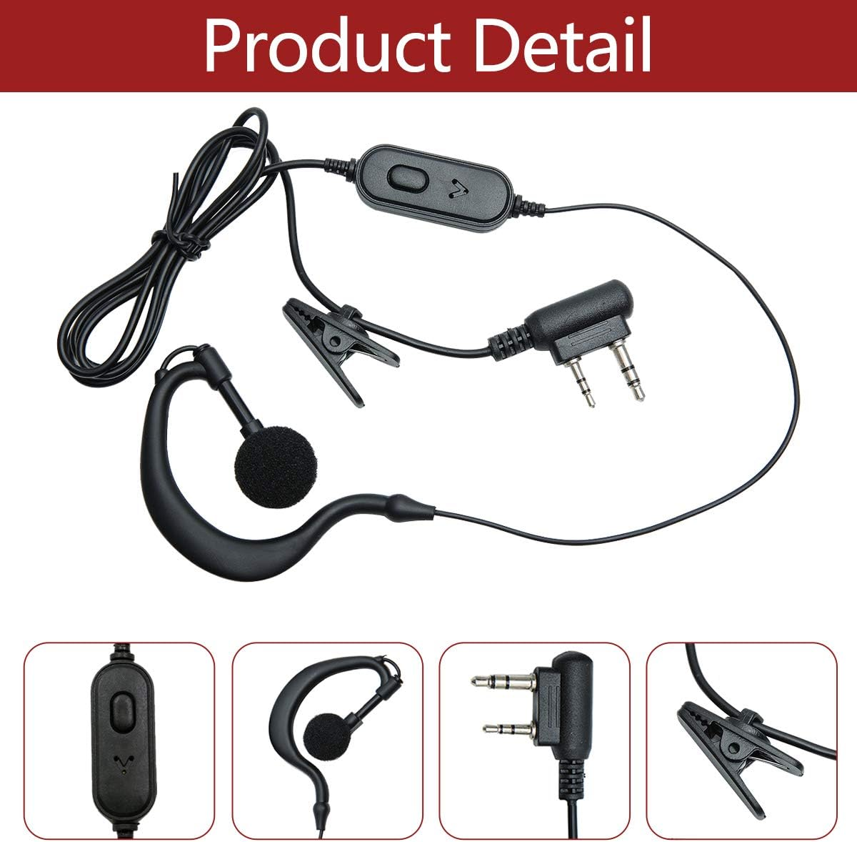 BAOFENG Original Earphone Headset (K Plug) for BF-888s, UV-5R, UV-10R, UV-13 Pro (Pack OF-2)