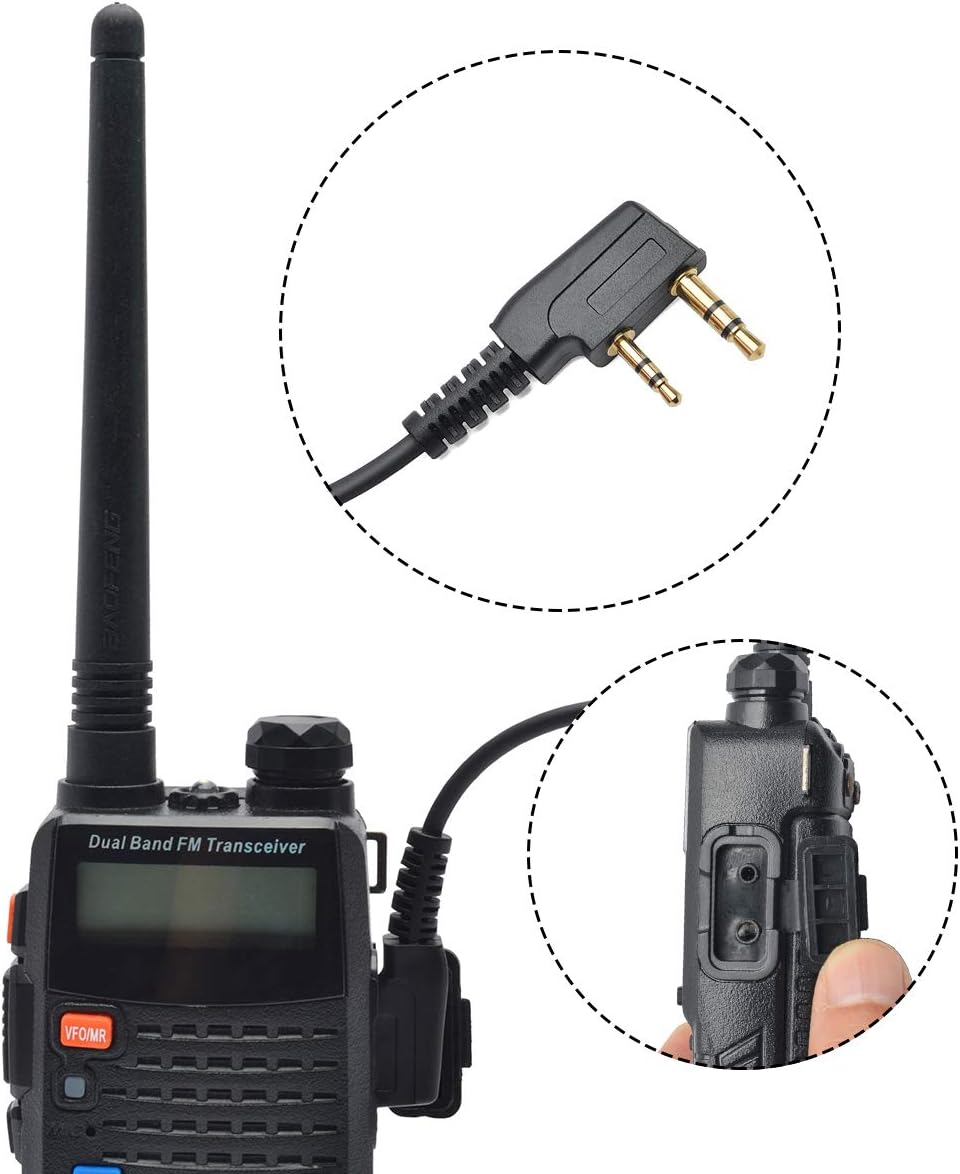 Baofeng D Type Earphone 2 Pin Headset Mic for Walkie Talkie (Pack OF-2)
