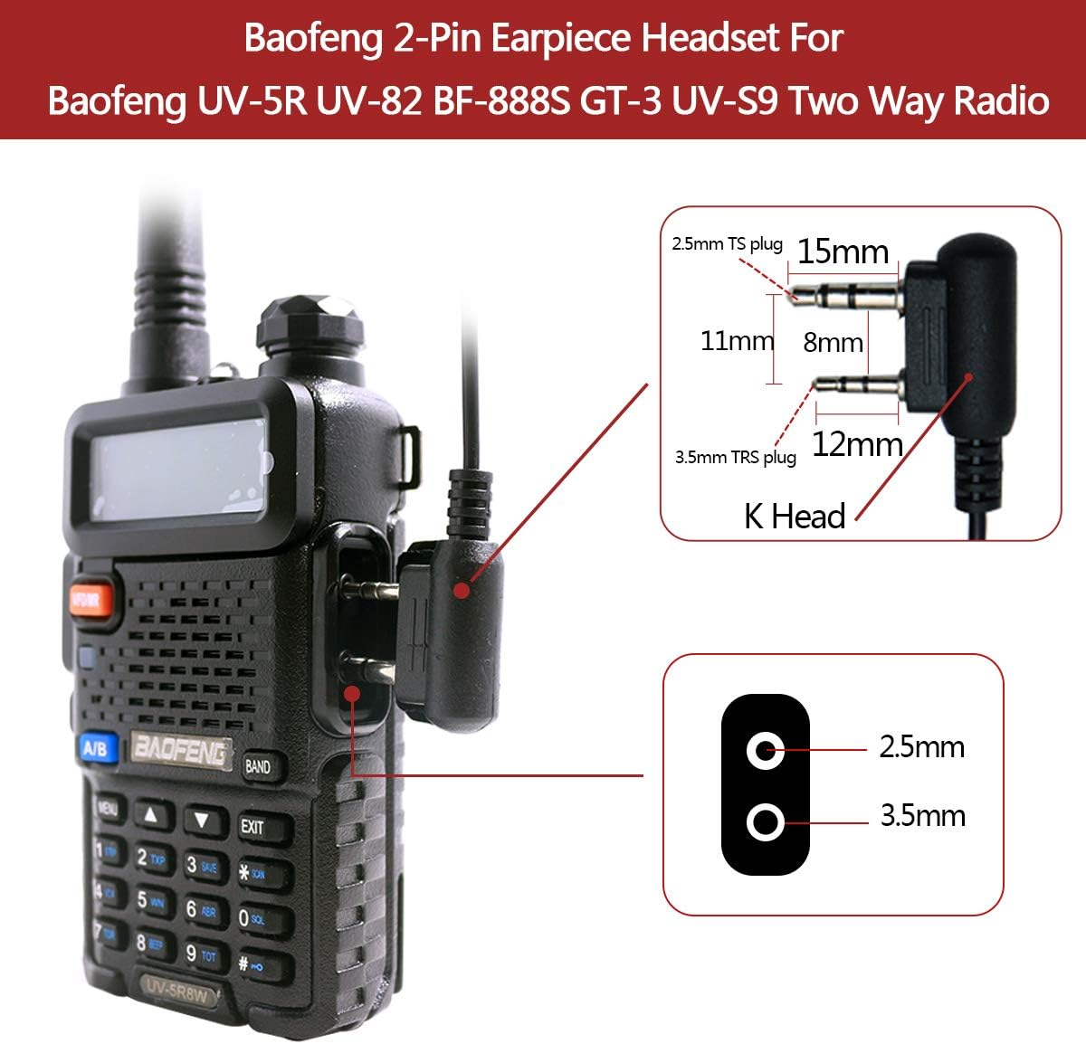 Baofeng Air Acoustic Tube Earphone 2 Pin Headset Mic for Walkie Talkie ( Pack OF-2)