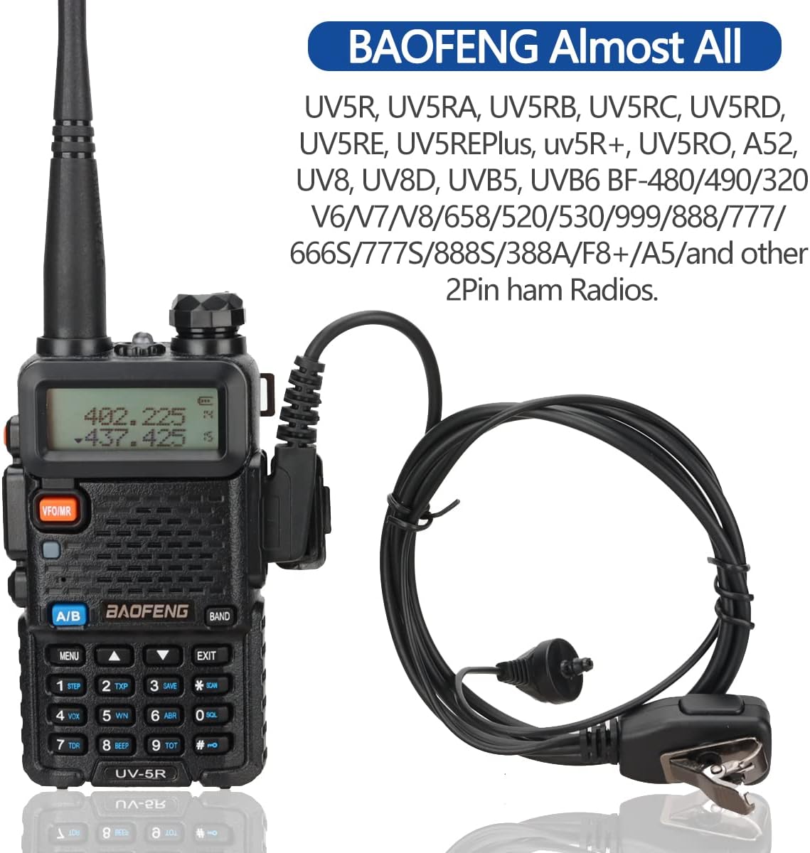 Baofeng Air Acoustic Tube Earphone 2 Pin Headset Mic for Walkie Talkie (Pack OF-1)