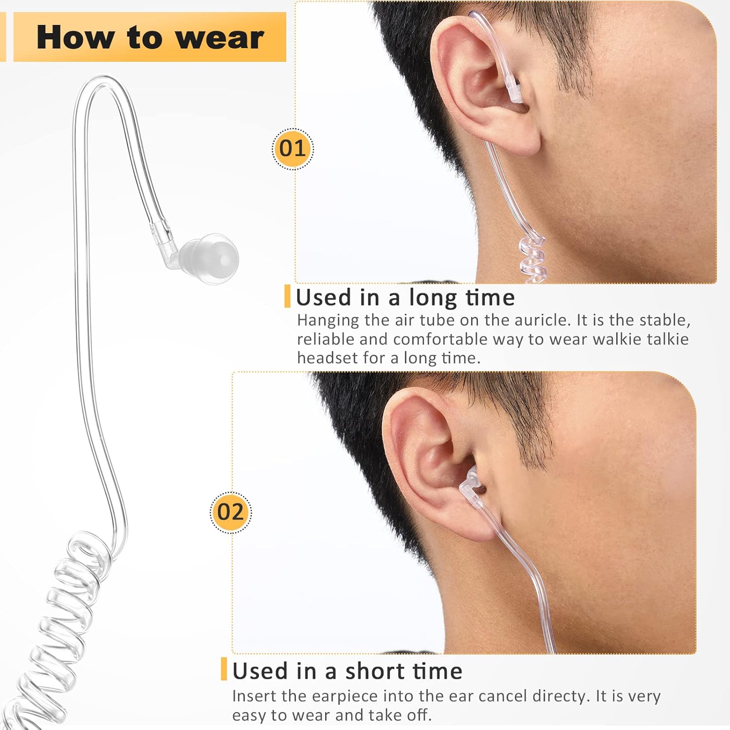 Baofeng Air Acoustic Tube Earphone 2 Pin Headset Mic for Walkie Talkie (Pack OF-20)