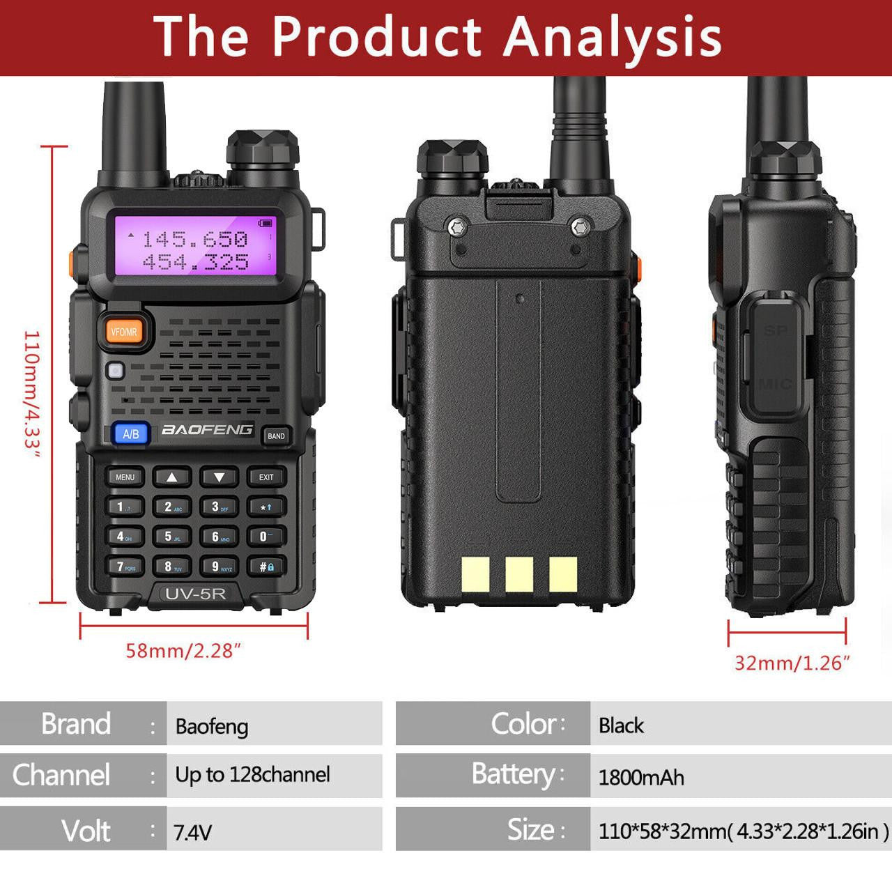 BAOFENG UV-5R Walkie Talkie Pack of 2 with Earphone