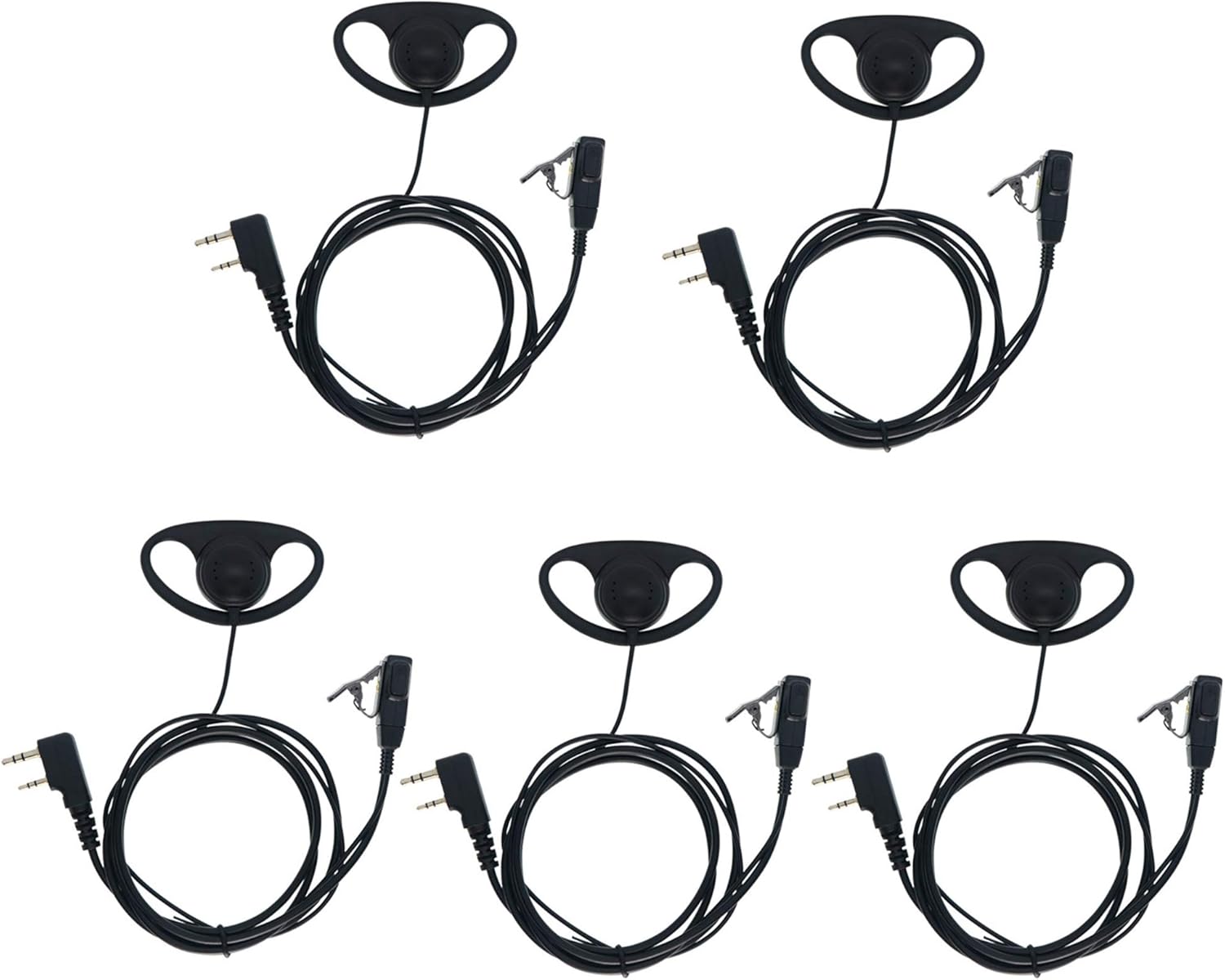 Baofeng D Type Earphone 2 Pin Headset Mic for Walkie Talkie (Pack OF-5)