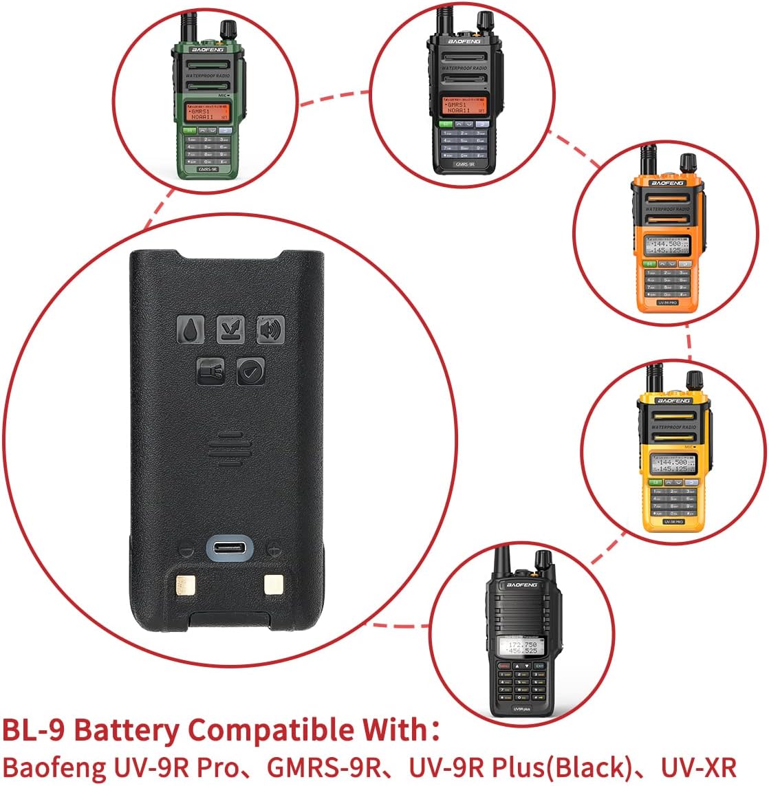 Baofeng UV-9R Plus Walkie Talkie Battery Type C Charging Pack of 1