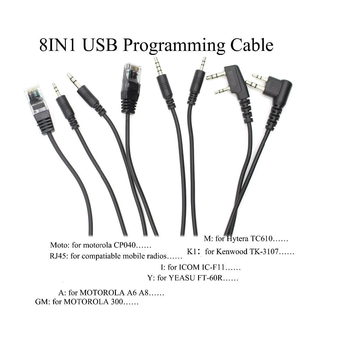 Universal USB Programming Cable 8 in 1 Kit for MOTOROLA KENWOOD YAESU Icom HYT Baofeng Ham Radio PC Program Data Line